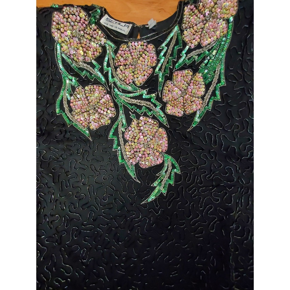 Vintage Scala Silk Beaded Sequin Floral Dark Romantic Glam Hollywood 80's Party - Picture 12 of 14